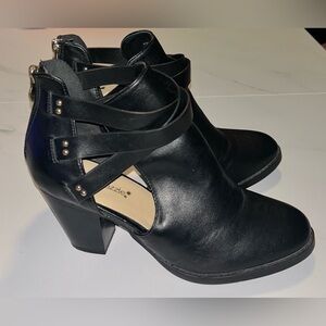 Black Ankle Strap Heeled Booties